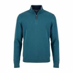 Lands' End Quarter Zip Pullover Mens XL Teal Blue Mock Neck Cotton Blend Grandpa